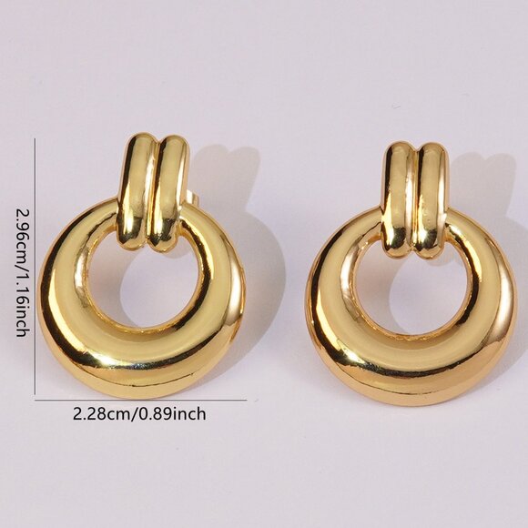 Gold Plated Circle Stud Earrings, Stainless Steel, Urban Elegant - Picture 5 of 9